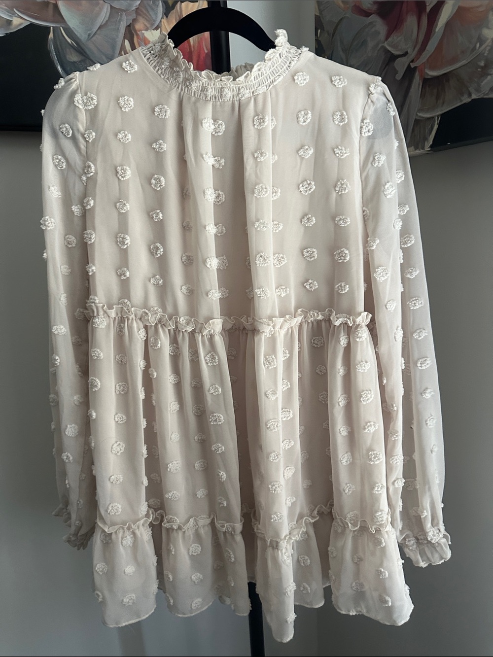 easel Ivory Ruffled Swiss Dot Tiered Tunic
